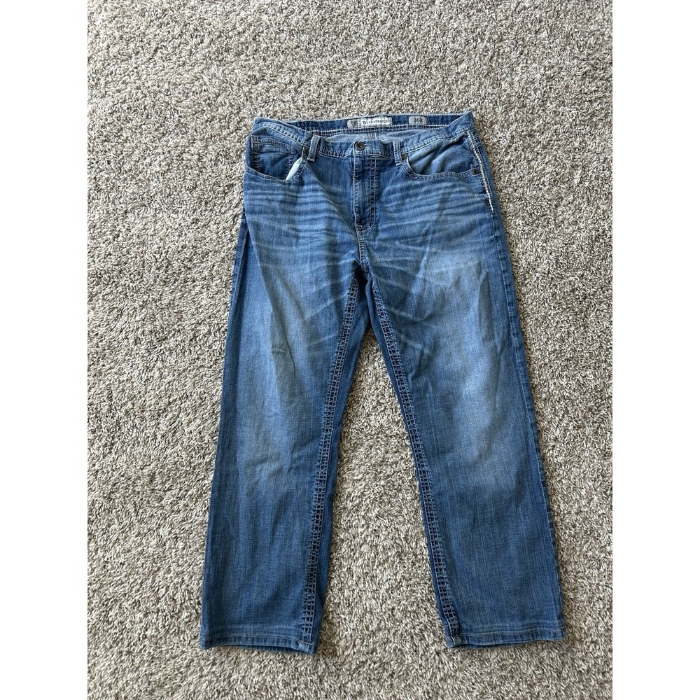 BKE Jake Jeans Men's 36R 36x28 Straight Blue Cotton Stretch Denim Whiskered Fade